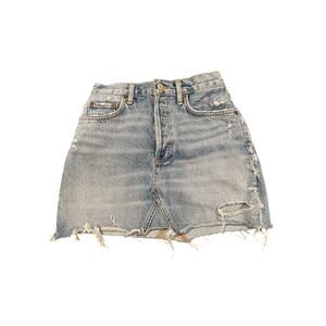 AGOLDE Quinn Distressed High Rise Light Wash Jean Mini Skirt in Size 25